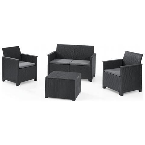 Salotto Da Giardino In Resina Effetto Rattan Divano Due Posti Tavolo Più Due Poltrone Emma Lounge - Foto 1