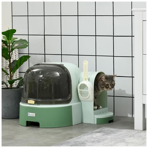 Lettiera Per Gatti Chiusa Con Coperchio Apribile E Vassoio Estraibile, 52x60x42 Cm, Verde - Foto 2