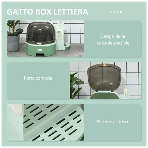 Lettiera Per Gatti Chiusa Con Coperchio Apribile E Vassoio Estraibile, 52x60x42 Cm, Verde - Foto 6