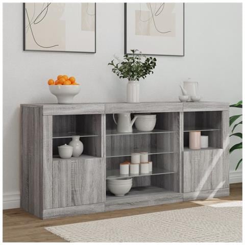 Credenza Con Luci Led Grigio Sonoma 142,5x37x67 Cm - Foto 3