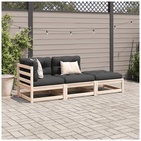 Set Divani Giardino 3 Pz Con Cuscini In Legno Massello Di Pino - Foto 3