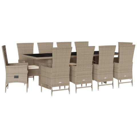 Set da Pranzo da Giardino 11 pz con Cuscini Beige in Polyrattan - Foto 1
