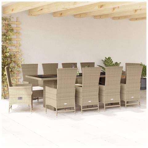 Set da Pranzo da Giardino 11 pz con Cuscini Beige in Polyrattan - Foto 6
