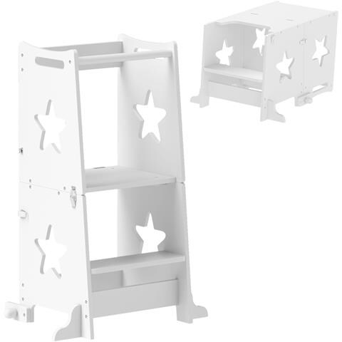 Scala Montessori Convertibile in Set Tavolo e Sedie con Barra di Sicurezza, in Legno, 60x44.5x86 cm, Bianco - Foto 1
