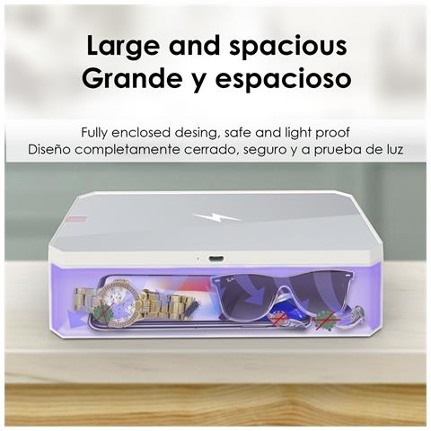 Sterilizzatore Uv Led Con Caricatore Wireless E Specchio Per Trucco 10x18x4 Cm. Colore Bianco - Foto 7