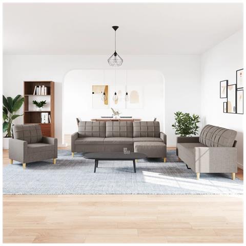 Set Di Divani 4 Pz Con Poggiapiedi Tortora In Tessuto - Foto 3