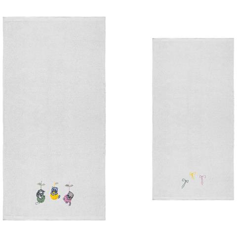 Set Asciugamano Copiola Salvietta Bagno Spugna 100% Cotone Gatto Gomitolo Copiola Bianco - Foto 2