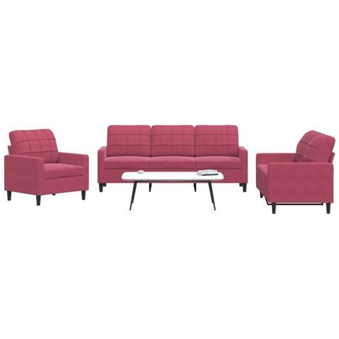 Set Di Divani 3 Pz Con Cuscini Rosso Vino In Velluto - Foto 8