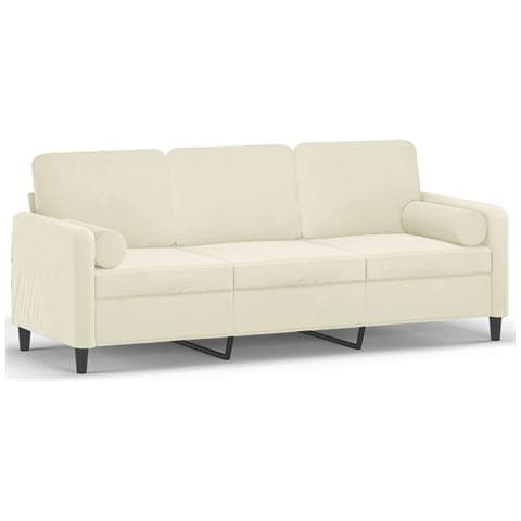 Divano a 3 Posti con Cuscini Crema 180 cm in Velluto - Foto 1