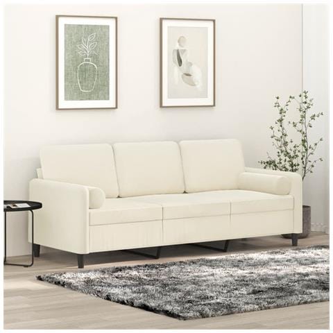 Divano a 3 Posti con Cuscini Crema 180 cm in Velluto - Foto 2