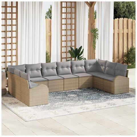 Set di Divano da Giardino da 10 Pezzi con Cuscini Beige Rattan - Foto 2