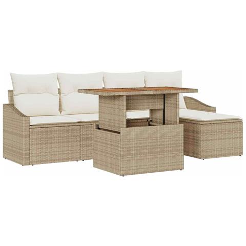 Set pranzo giardino con cuscini Beige Rattan Acacia - Foto 1