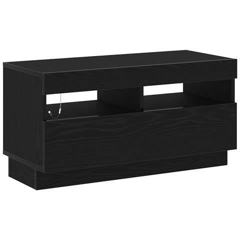 Mobile TV  con luci LED Nero Rovere 80x35x40 cm in legno ingegnerizzato - Foto 1