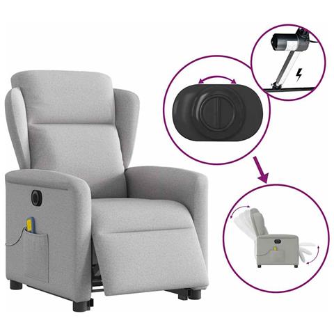 Poltrona Alzapersona Massaggi Elettrica Grigio Nuvola Tessuto - Foto 9