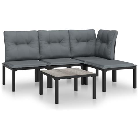 Set Salotto da Giardino 5 pz Nero e Grigio in Polyrattan - Foto 1