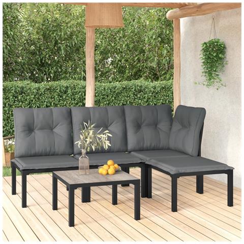 Set Salotto da Giardino 5 pz Nero e Grigio in Polyrattan - Foto 2