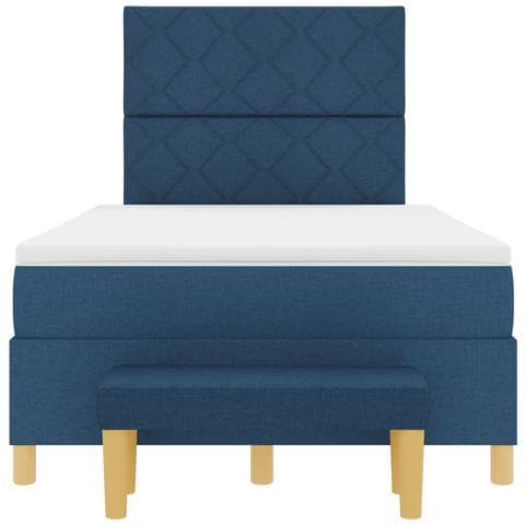 Letto a Box Spring con Materasso & Panchina Blu 120x190 cm Tessuto - Foto 9