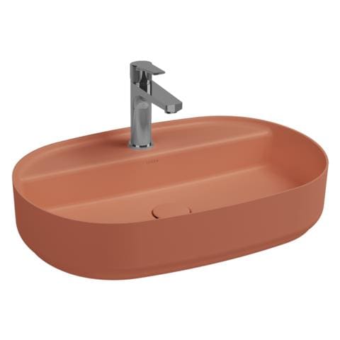 Lavabo Ovale Da Appoggio Senza Troppo Pieno In Ceramica Con Foro Rubinetto - Terracotta Opaco - Foto 1