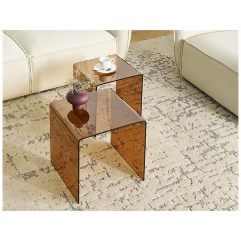 Set Di 2 Tavolini Kendall Vetro Temperato Marrone - Foto 1