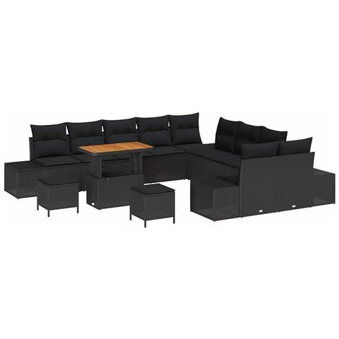 Set Divano da Giardino con cuscino 13 pcs Nero Poly Rattan - Foto 1
