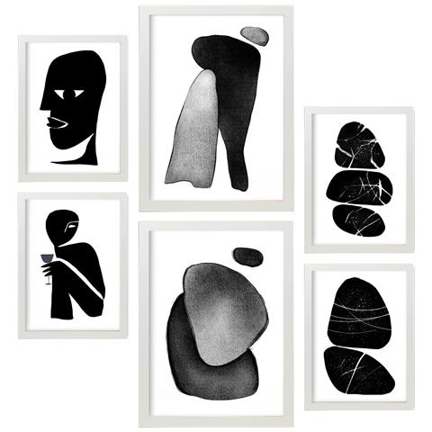 Set Di 6 Stampe Teste Senza Dati In Amanti Dipinti Decorativi Estetici Astratti Per Il Tuo Soggiorno, Camera Da Letto, Casa A3 & A4 Cornice Bianca - Foto 1