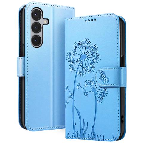 Custodia A Portafoglio Per Galaxy S24 / S25 Premium Design Fiori Farfalla, Blu Chiaro - Foto 2