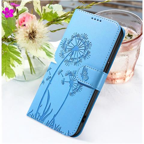 Custodia A Portafoglio Per Galaxy S24 / S25 Premium Design Fiori Farfalla, Blu Chiaro - Foto 5