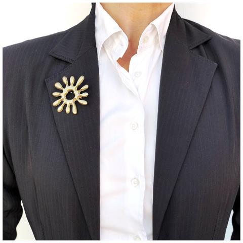 Spilla Rotonda Irregolare, Zama Placcata Oro, 5,5 Cm - Foto 2