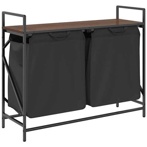 Cesto della Biancheria 2 Scomparti con Ripiano Rovere Marrone - Foto 1