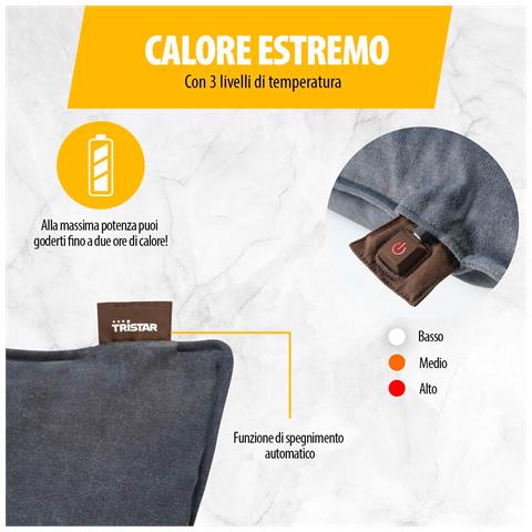 Cuscino Riscaldante Senza Fili, 45x45 Cm, Powerbank 5.000 Mah, 3 Livelli Di Calore, 120 Min Di Autonomia, 10 Min Riscaldamento, Rivestimento Lavabile, Grigio - Foto 2