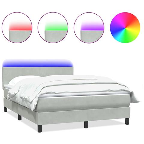 Letto a Molle con Materasso e LED Grigio Chiaro 160x210cm Velluto - Foto 1