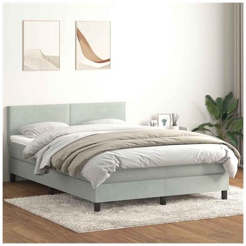 Letto a Molle con Materasso e LED Grigio Chiaro 160x210cm Velluto - Foto 2