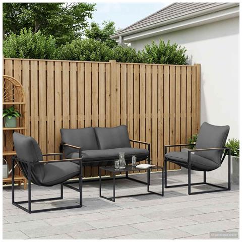 Set Divano da Giardino 4 pcs Nero e antracite Acciaio - Foto 2