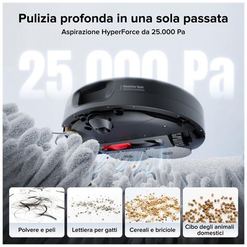 Qrevo 2 Pro Set Robot Aspirapolvere Lavapavimenti 25.000Pa, Bianco | Panno Estensibile, Antigroviglio, Autopulizia Panno 75°C, Rimozione Automatica dei Panni, Evita Ostacoli,Nero - Foto 10