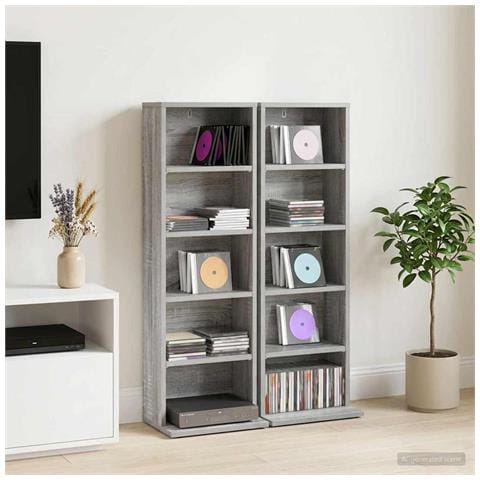 Mobile per CD 2 pz Sonoma grigio 33 x 23,5 x 97,5 cm - Foto 2
