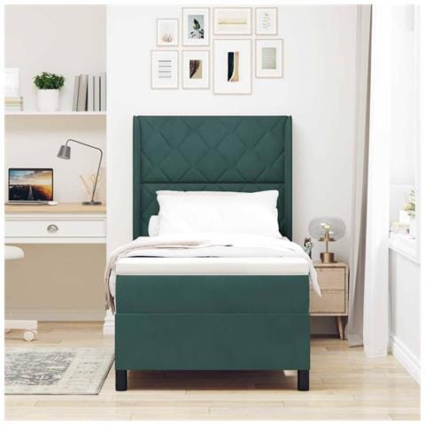 Letto a molle con strisce LED Verde Scuro 90 x 190 cm Velluto - Foto 10