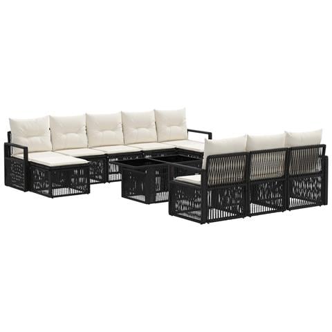 Set Divano da Giardino 11 pz Nero e Bianco Crema polyrattan - Foto 1