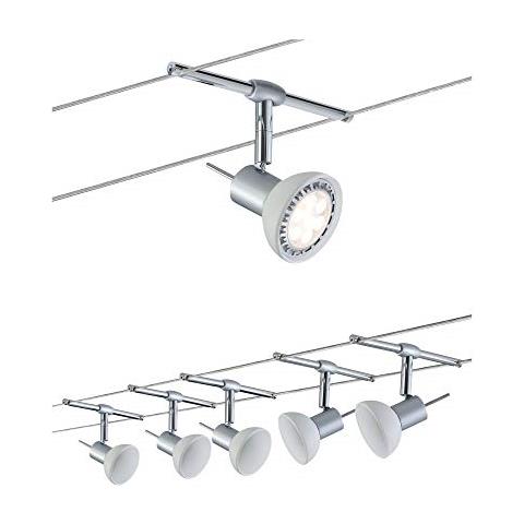 94136 Corda System Sheela Cromato Opaco Con 5 Spot, Led, Metallo. vetro, Grigio - Foto 1