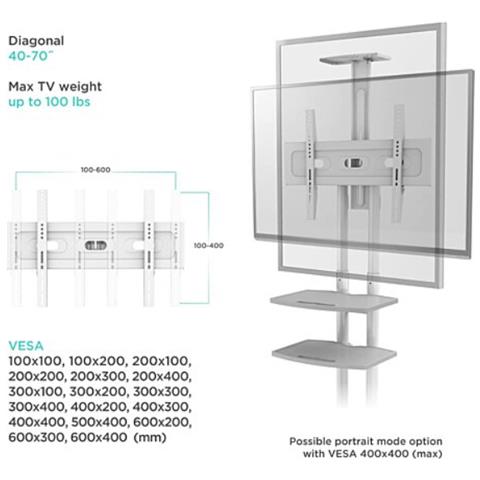Supporto TV LCD LED TS1552-W a Pavimento 70'' 45.5 kg Colore Bianco - Foto 4