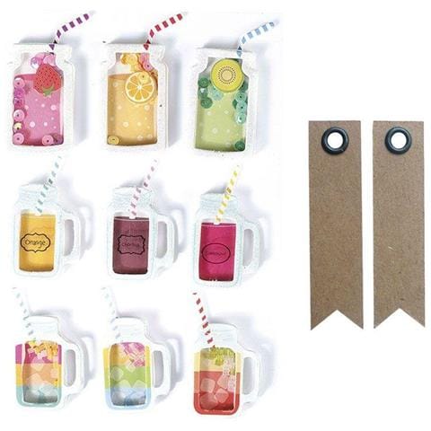 9 Adesivi 3d - Tazze Mason Jar 5 Cm + 20 Etichette Kraft Con Gagliardetto - Foto 1