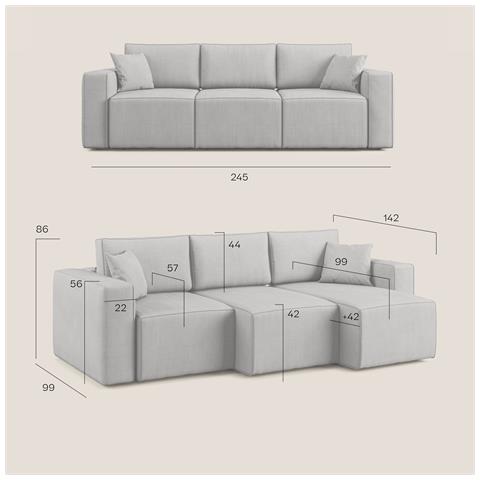 Morfeo Divano Con 3 Sedute Estraibili In Tessuto T02 Carta Da Zucchero - Foto 8