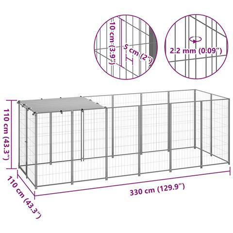 Canile Recinto Per Cani Argento 330x110x110 Cm In Acciaio - Foto 9