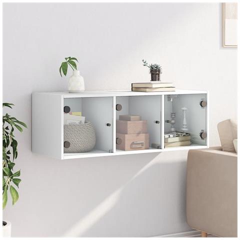 Mobile a Muro con Ante in Vetro Bianco 102x37x35 cm - Foto 3