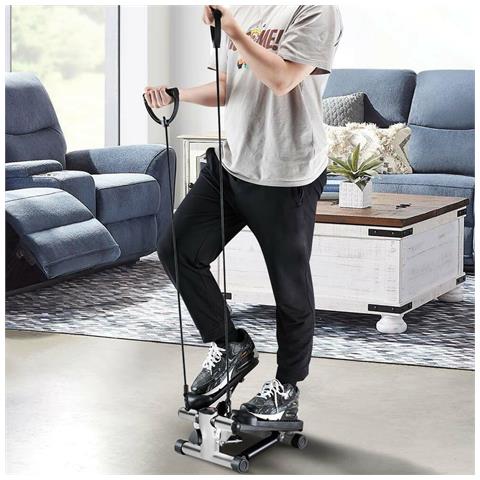 Stepper Allenamento Cardio Fitness Palestra Antiscivolo + Manubri Elastici Bianco - Foto 5