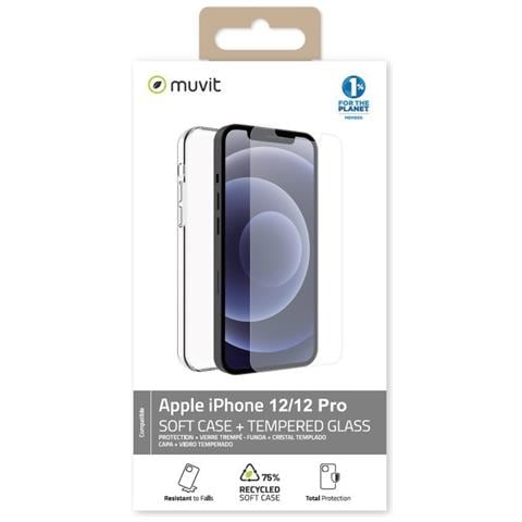 Pack Cover + Vetro Temperato Per Iphone 12 / 12 Pro Recycletek Flessibile, Trasparente - Foto 4