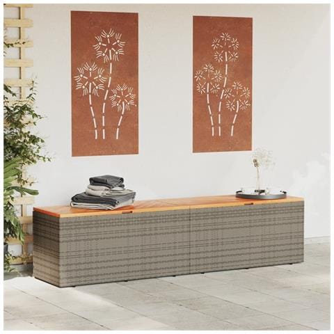 Contenitore Giardino Grigio 220x50x54cm Polyrattan Legno Acacia - Foto 3