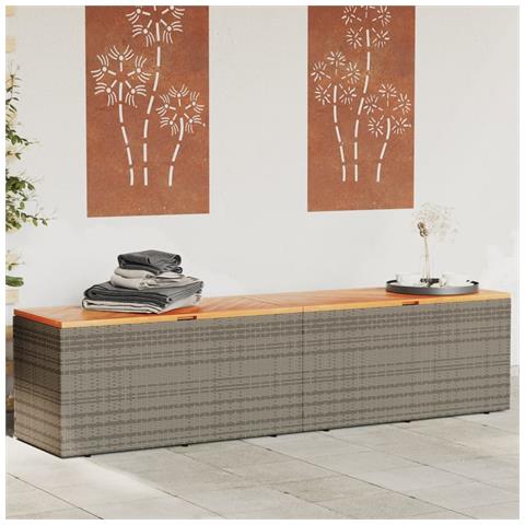 Contenitore Giardino Grigio 220x50x54cm Polyrattan Legno Acacia - Foto 1