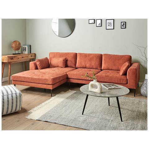 Divano Angolare 3 Posti Flam Velluto Arancione Lato Destro - Foto 1