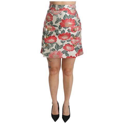 Minigonna A Vita Alta Floreale Bianca Verde Rossa - It46-xl - Foto 1