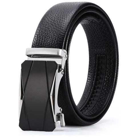 Cintura In Pelle Nera E Argento Con Fibbia Automatica Per Pantaloni Casual Modello 9 - Foto 1